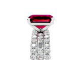 White gold Emerald Cut Garnet Solitaire Ring with Pavé and Channel Set Band_5