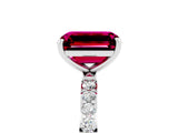 White gold Emerald Cut Garnet Solitaire Ring with Pave Band and Four Prong Setting_29