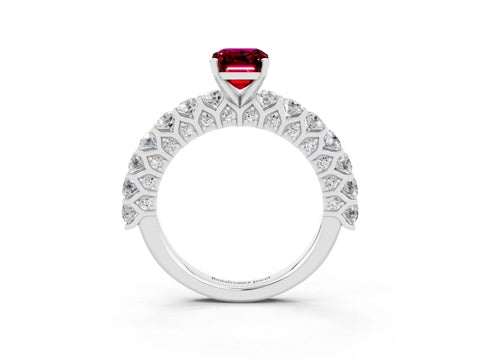 White gold Emerald Cut Garnet Solitaire Ring with Shared Prong Pavé Band and Four-Prong Setting_3