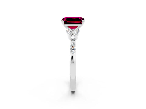 White gold Emerald Cut Garnet Solitaire Ring with Side Stones and Four-Prong Setting_14
