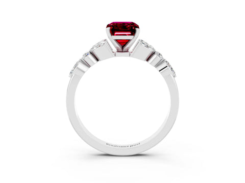 White gold Emerald Cut Garnet Solitaire Ring with Side Stones and Four-Prong Setting_15