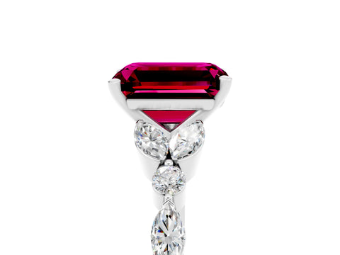 White gold Emerald Cut Garnet Solitaire Ring with Side Stones and Four-Prong Setting_17