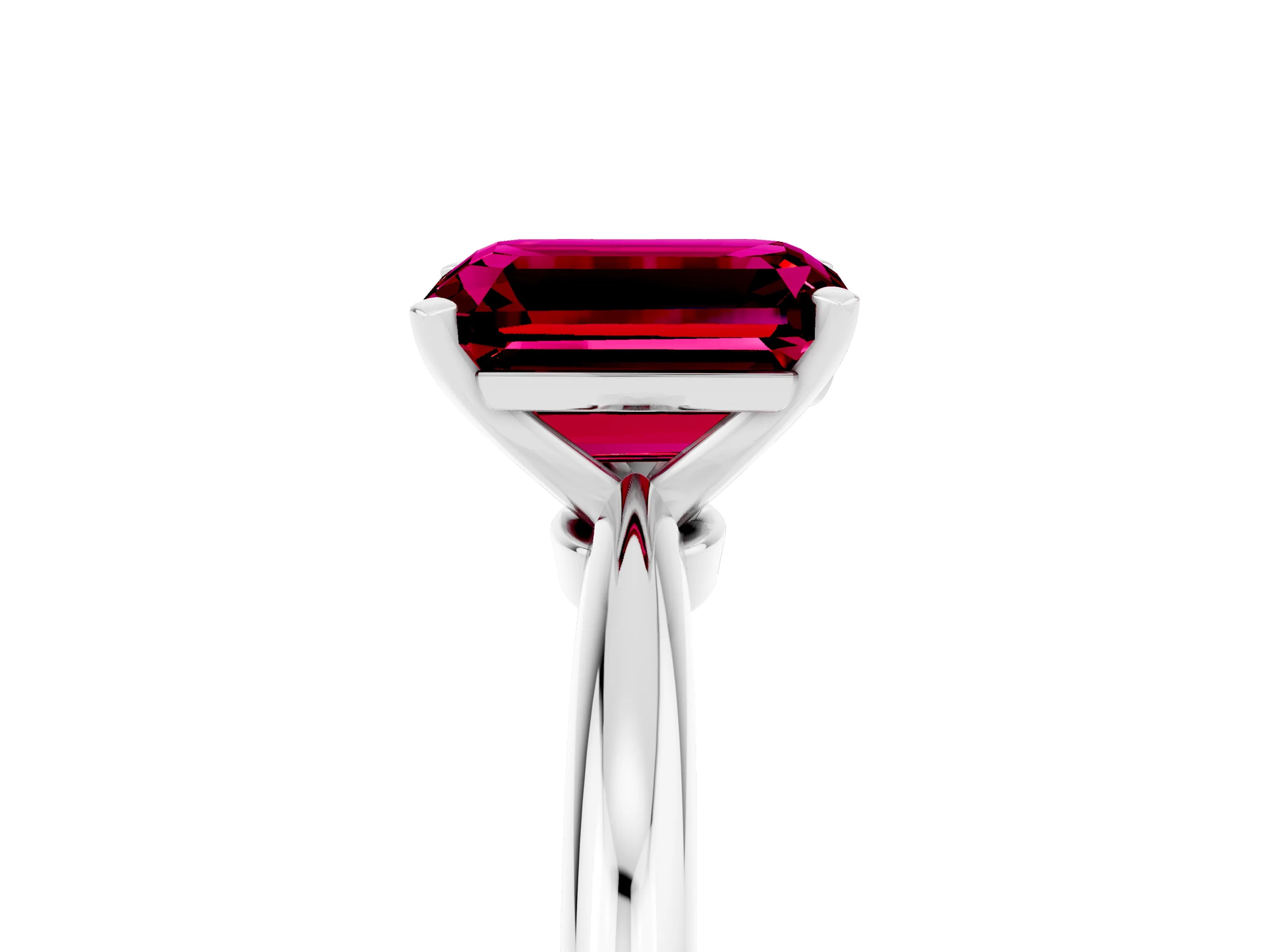White gold Emerald Cut Garnet Solitaire Ring with Six-Prong Setting and Classic Band_11