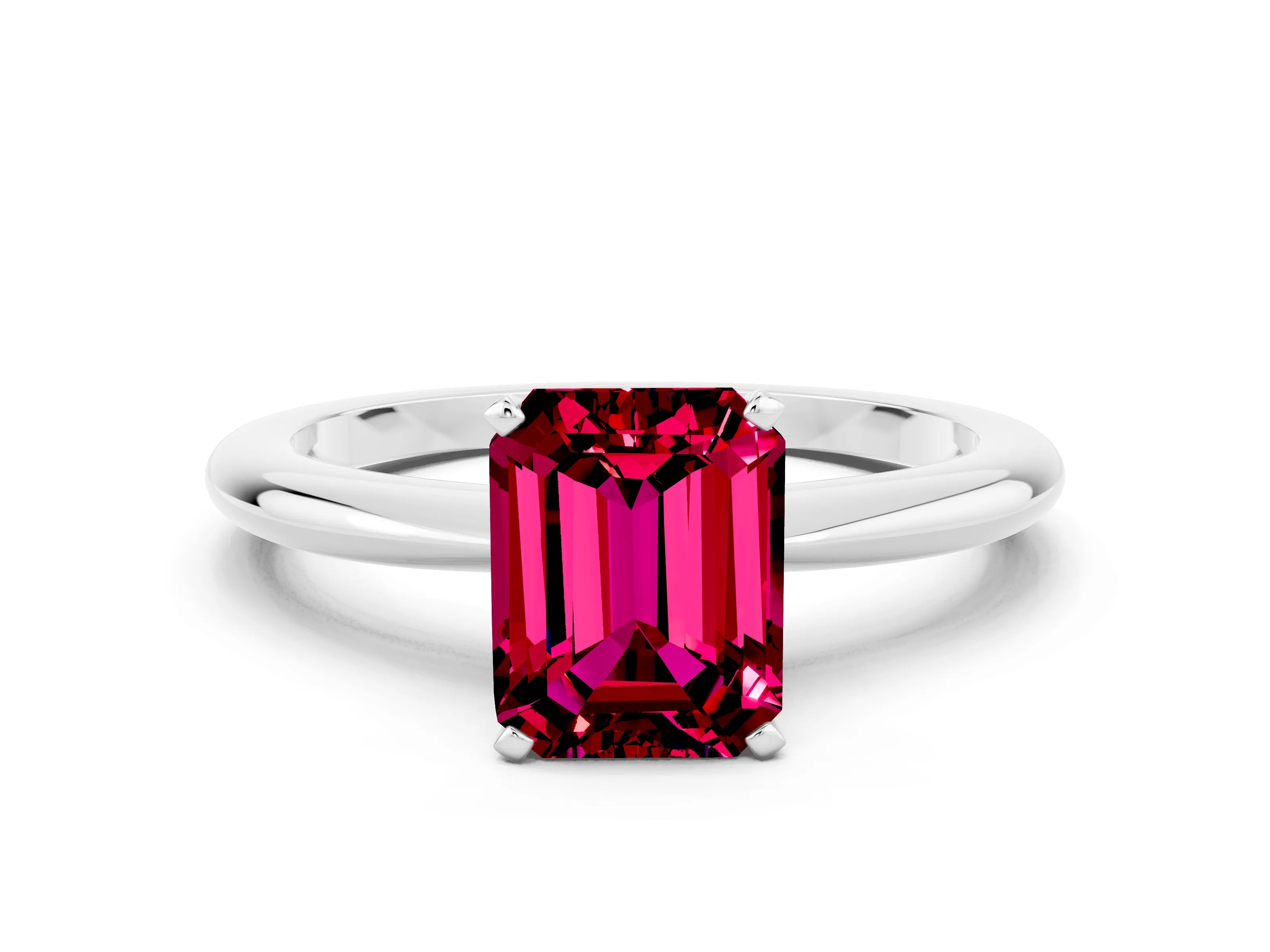 White gold Emerald Cut Garnet Solitaire Ring with Six-Prong Setting and Classic Band_12