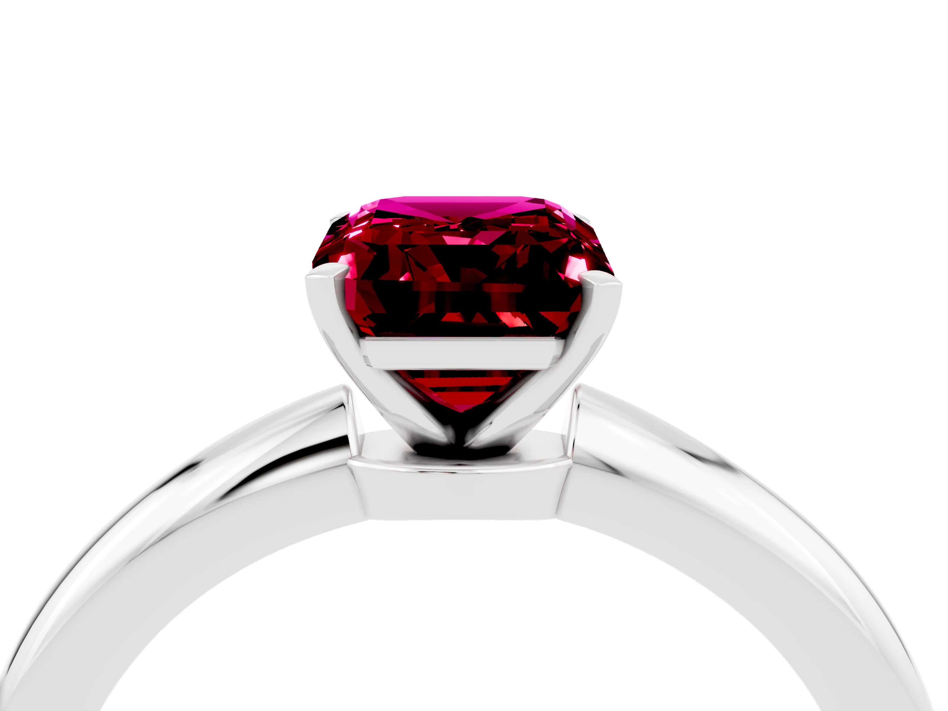 White gold Emerald Cut Garnet Solitaire Ring with Six-Prong Setting and Classic Band_16