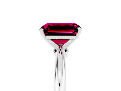 White gold Emerald Cut Garnet Solitaire Ring with Six-Prong Setting and Classic Band_17