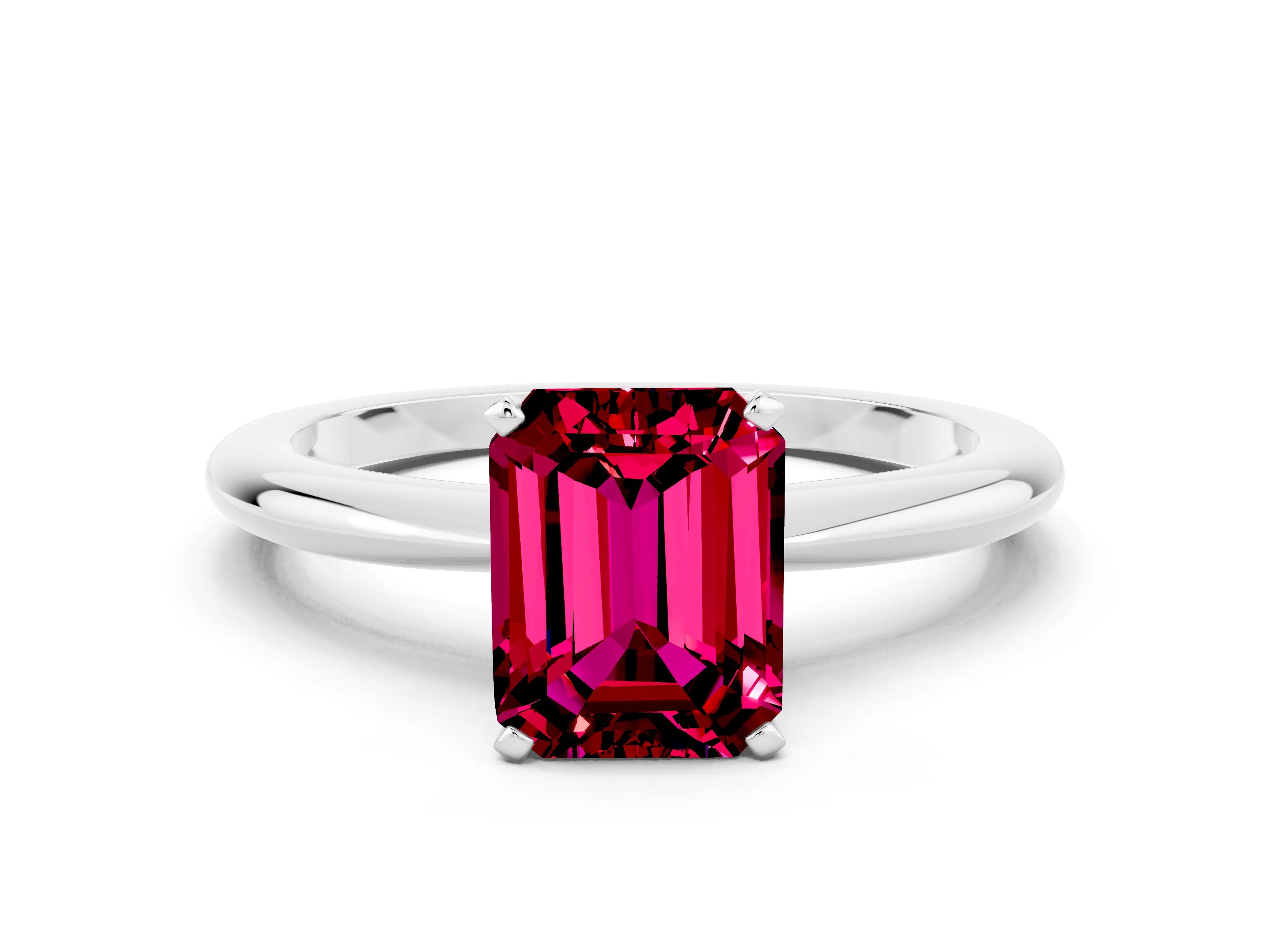 White gold Emerald Cut Garnet Solitaire Ring with Six-Prong Setting and Classic Band_18