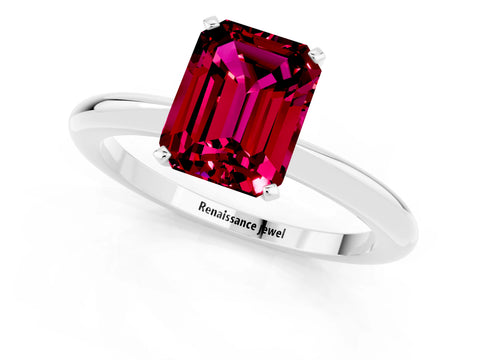 White gold Emerald Cut Garnet Solitaire Ring with Six-Prong Setting and Classic Band_1