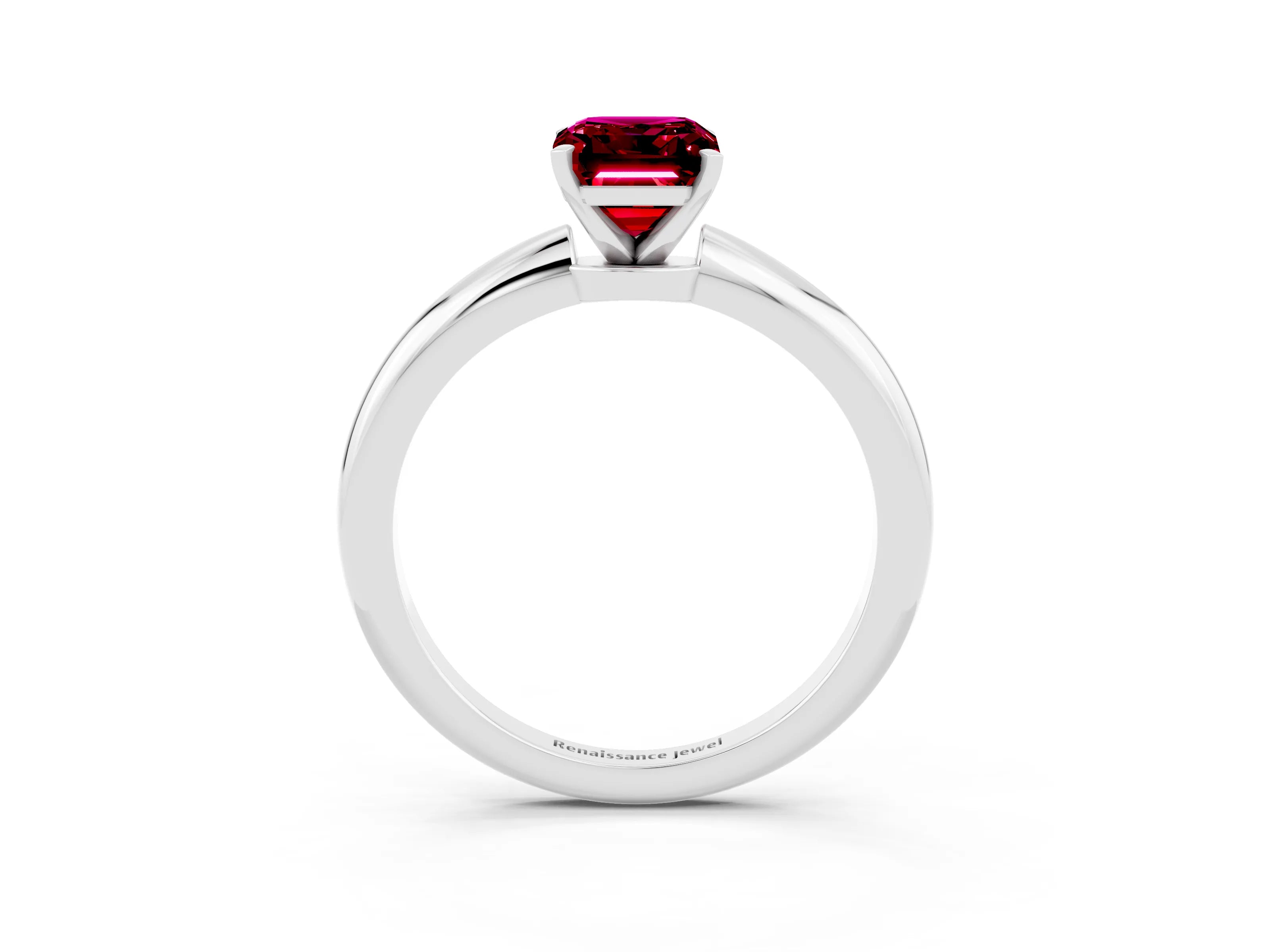 White gold Emerald Cut Garnet Solitaire Ring with Six-Prong Setting and Classic Band_21