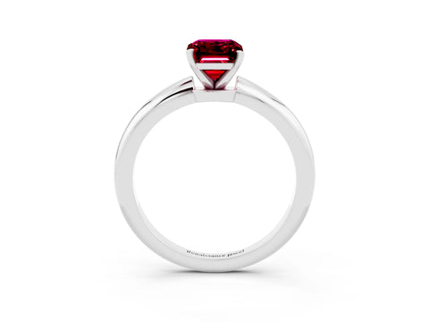 White gold Emerald Cut Garnet Solitaire Ring with Six-Prong Setting and Classic Band_3