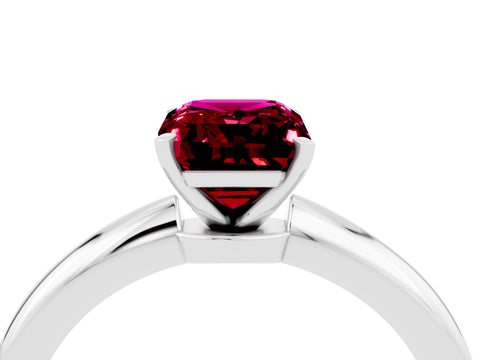 White gold Emerald Cut Garnet Solitaire Ring with Six-Prong Setting and Classic Band_4