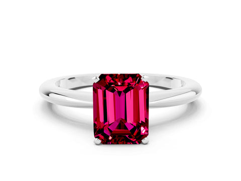 White gold Emerald Cut Garnet Solitaire Ring with Six-Prong Setting and Classic Band_6