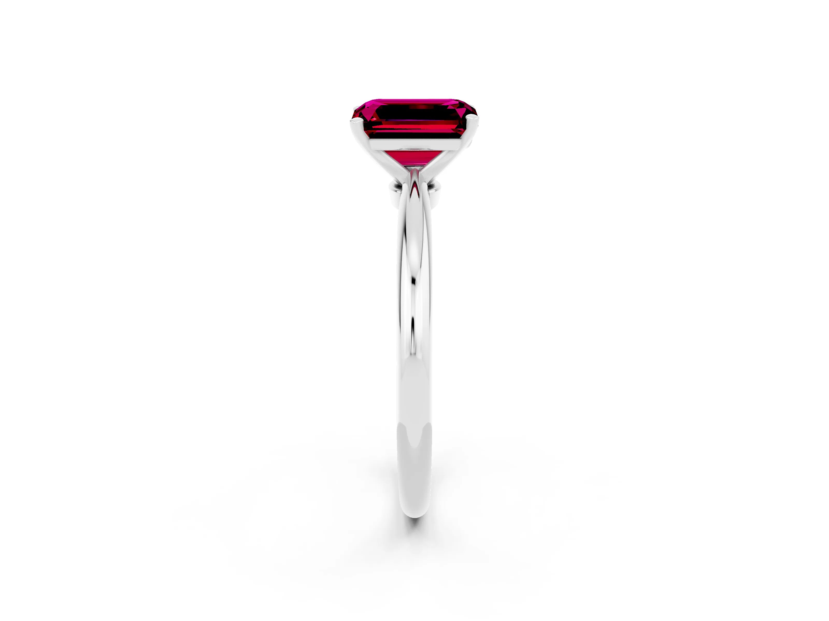 White gold Emerald Cut Garnet Solitaire Ring with Six-Prong Setting and Classic Band_8