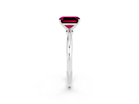 White gold Emerald Cut Garnet Solitaire Ring with Six-Prong Setting and Classic Band_8