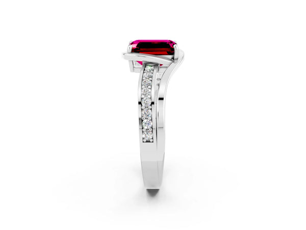 Platinum Emerald Cut Garnet Solitaire Ring with Split Shank and Prong Setting