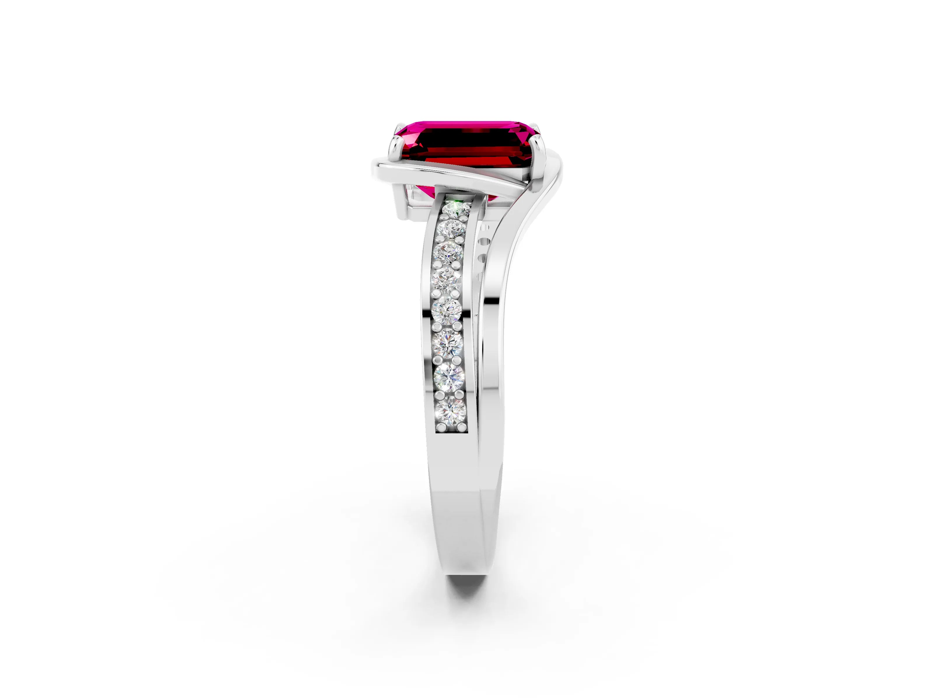 White gold Emerald Cut Garnet Solitaire Ring with Split Shank and Prong Setting_2