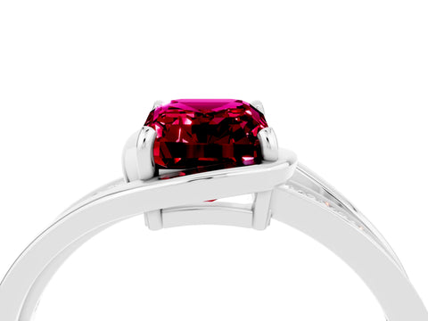 White gold Emerald Cut Garnet Solitaire Ring with Split Shank and Prong Setting_4
