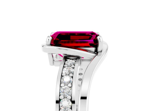 White gold Emerald Cut Garnet Solitaire Ring with Split Shank and Prong Setting_5