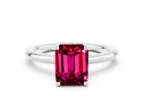 White gold Emerald Cut Garnet Solitaire Ring with Thin Band and Four-Prong Setting_12