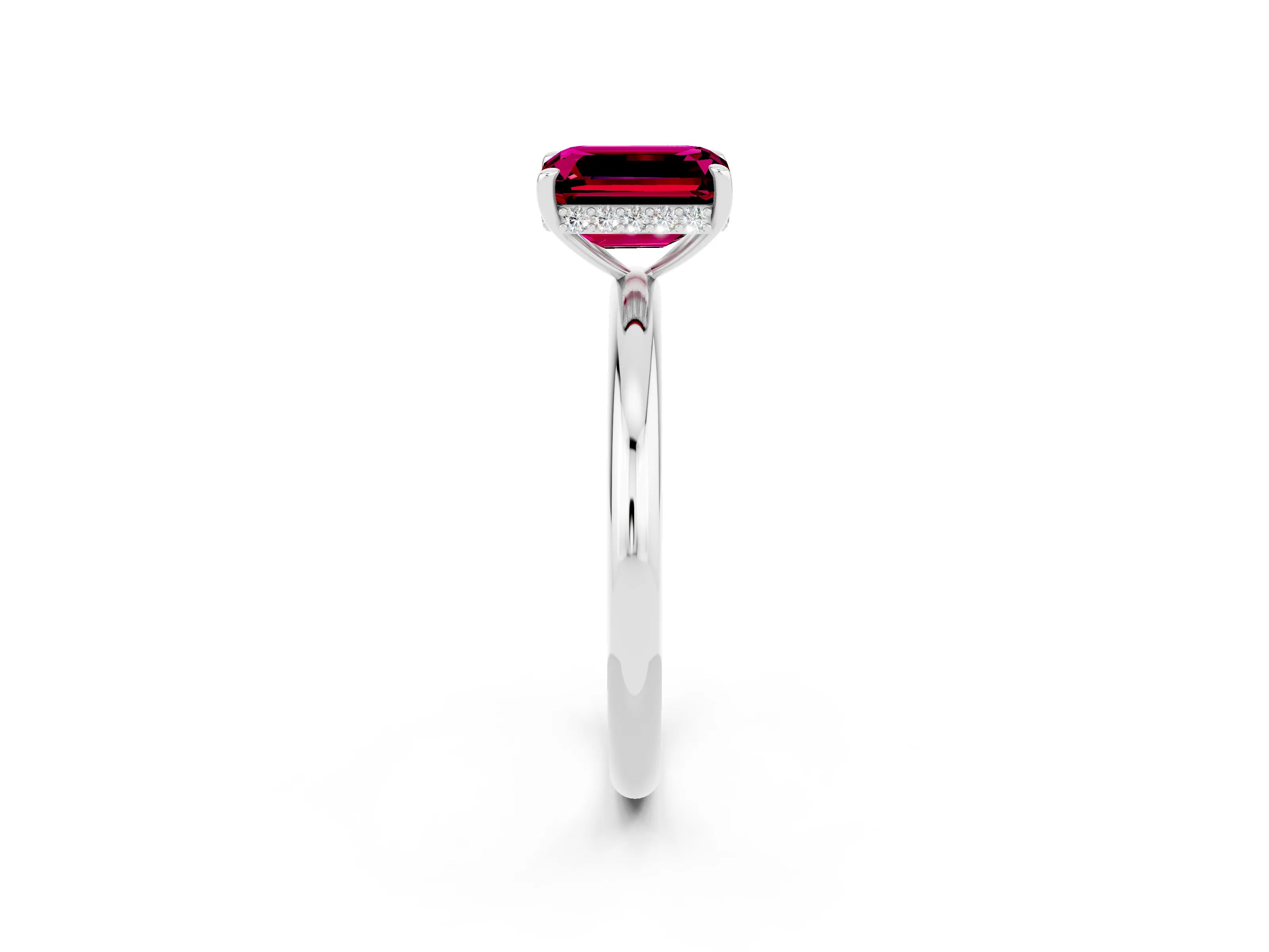 White gold Emerald Cut Garnet Solitaire Ring with Thin Band and Four-Prong Setting_14