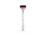 White gold Emerald Cut Garnet Solitaire Ring with Thin Band and Four-Prong Setting_14