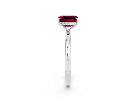 White gold Emerald Cut Garnet Solitaire Ring with Thin Band and Four-Prong Setting_14