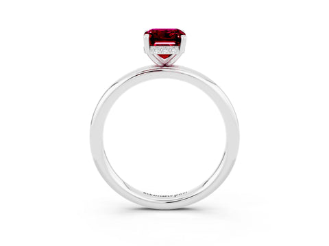 White gold Emerald Cut Garnet Solitaire Ring with Thin Band and Four-Prong Setting_15