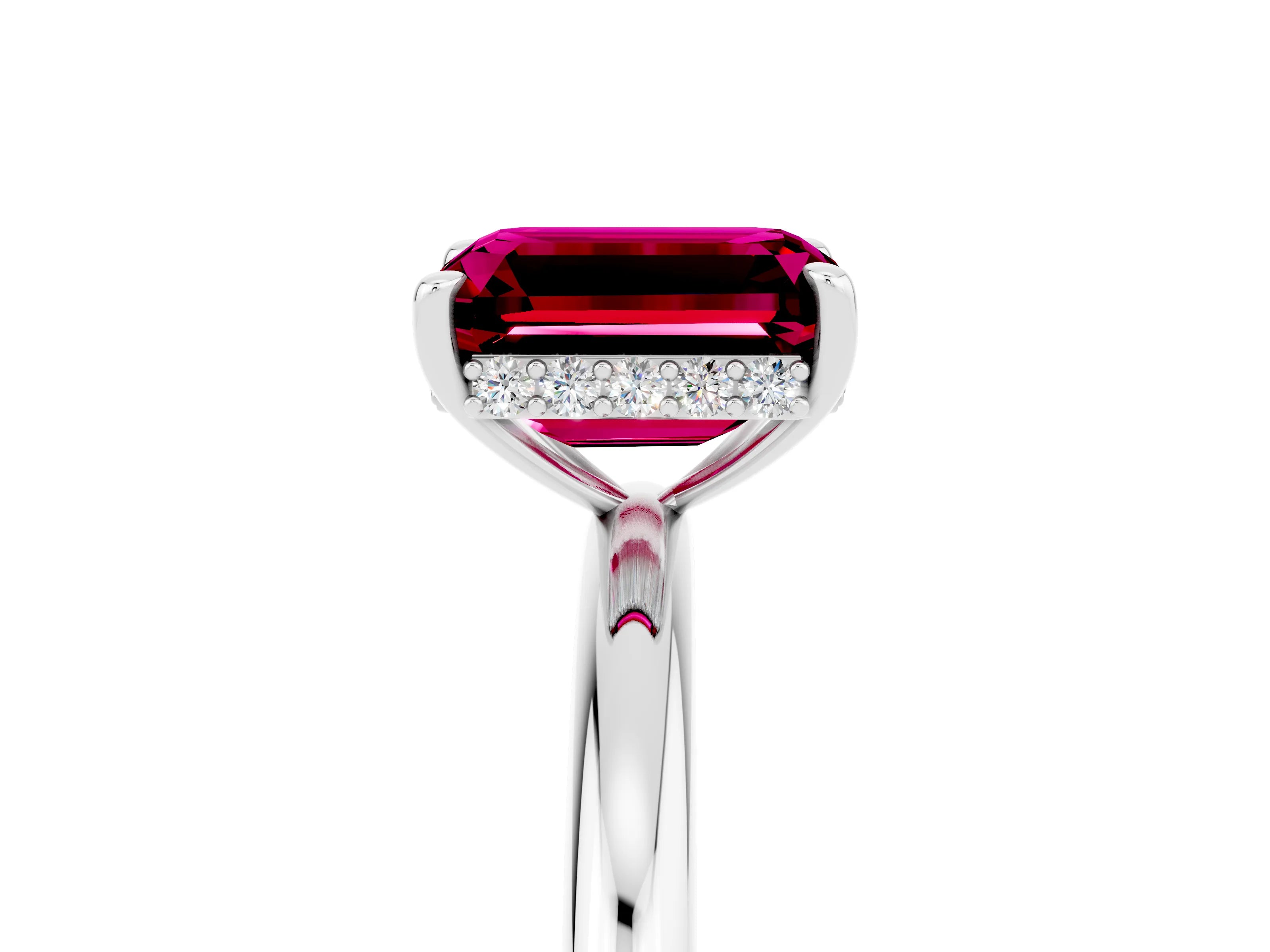 White gold Emerald Cut Garnet Solitaire Ring with Thin Band and Four-Prong Setting_17