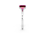 White gold Emerald Cut Garnet Solitaire Ring with Thin Band and Prong Setting_14