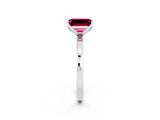 White gold Emerald Cut Garnet Solitaire Ring with Thin Band and Prong Setting_38