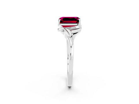 White gold Emerald Cut Garnet Solitaire Ring with Twist Band and Four-Prong Setting_14