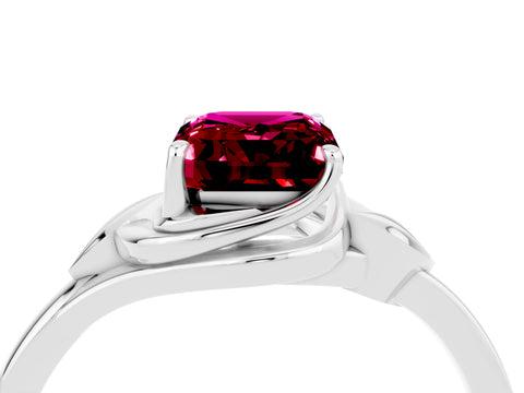 White gold Emerald Cut Garnet Solitaire Ring with Twist Band and Four-Prong Setting_40