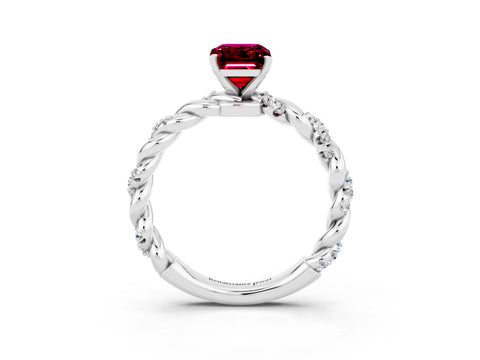 White gold Emerald Cut Garnet Solitaire Ring with Twisted Band and Pavé Accents_3
