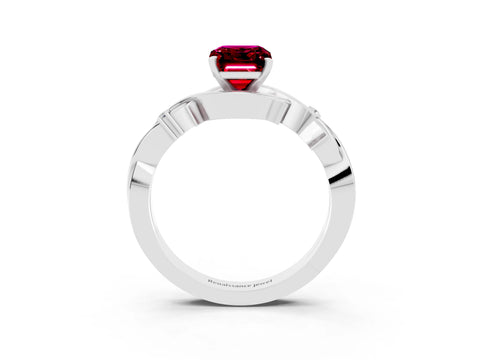 White gold Emerald Cut Garnet Solitaire Ring with Twisted Band and Prong Setting_3