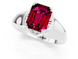 White gold Emerald Cut Garnet Solitaire Ring with Wide Band and Prong Setting_1