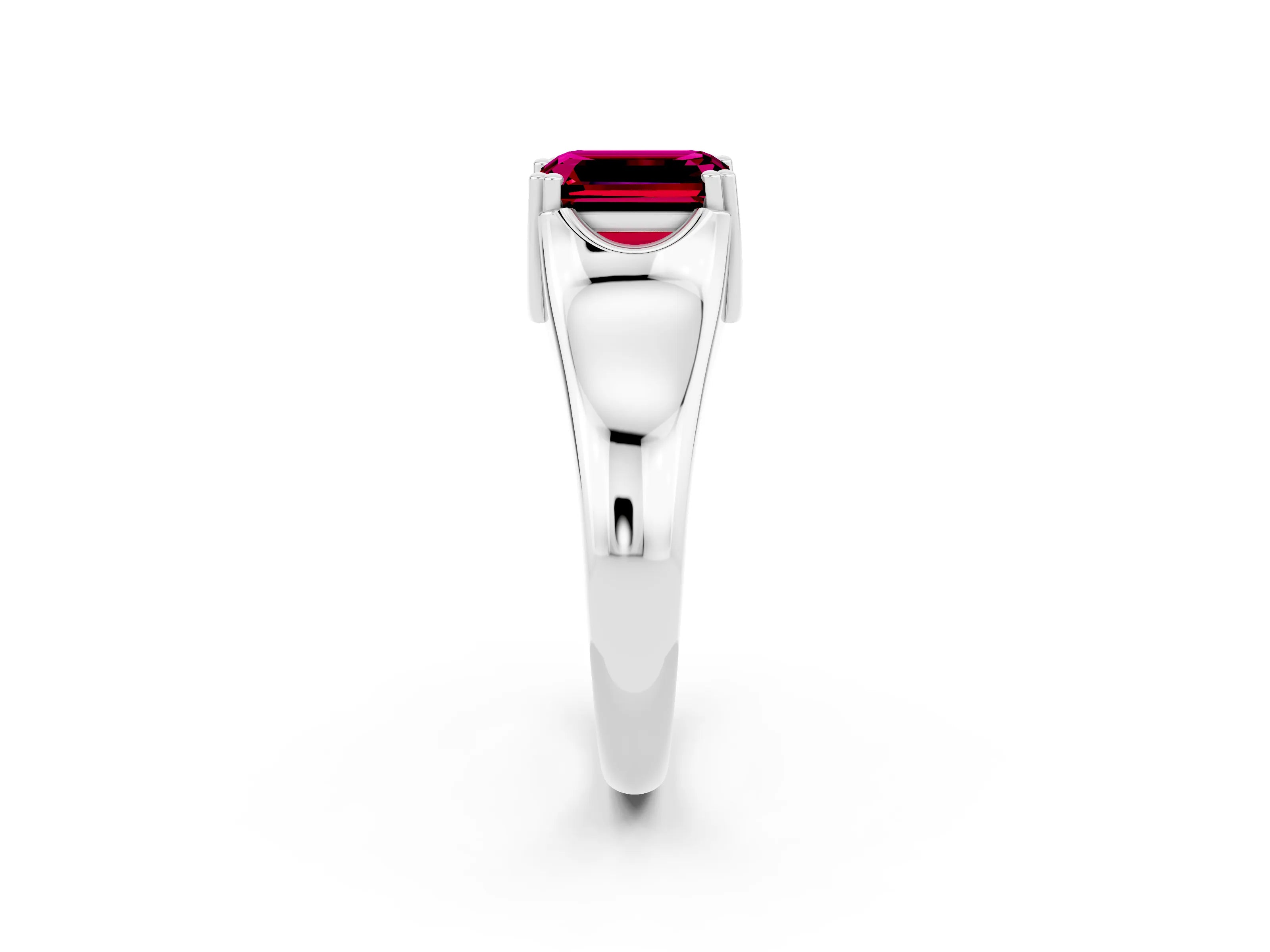 White gold Emerald Cut Garnet Solitaire Ring with Wide Band and Prong Setting_2