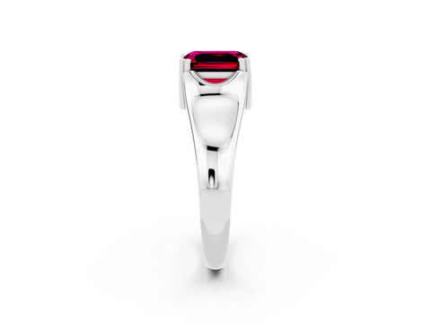 White gold Emerald Cut Garnet Solitaire Ring with Wide Band and Prong Setting_2