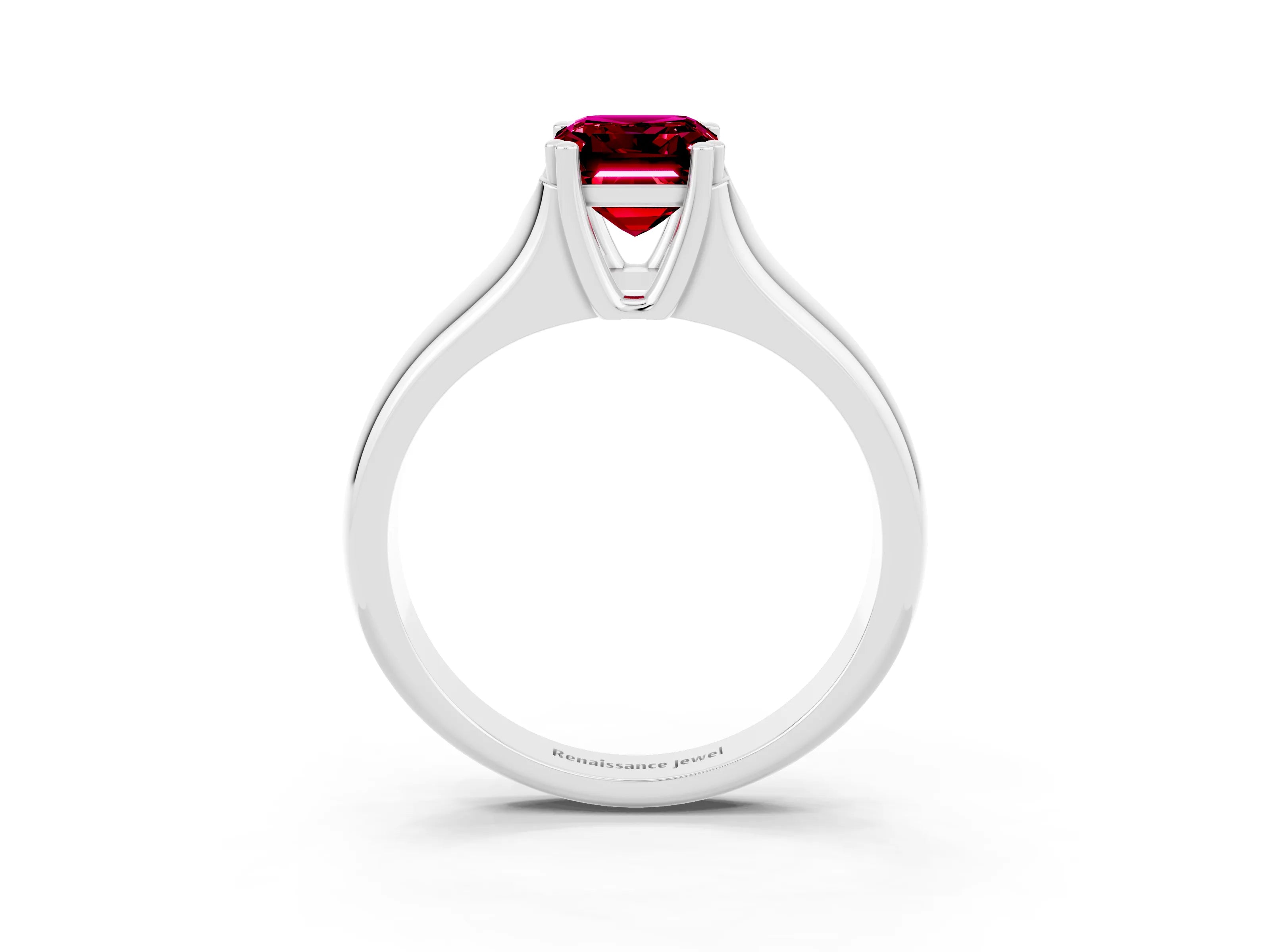 White gold Emerald Cut Garnet Solitaire Ring with Wide Band and Prong Setting_3