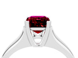White gold Emerald Cut Garnet Solitaire Ring with Wide Band and Prong Setting_4