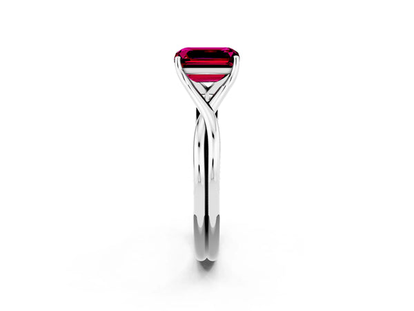Platinum Emerald Cut Garnet Solitaire Twist Band Prong Setting Ring