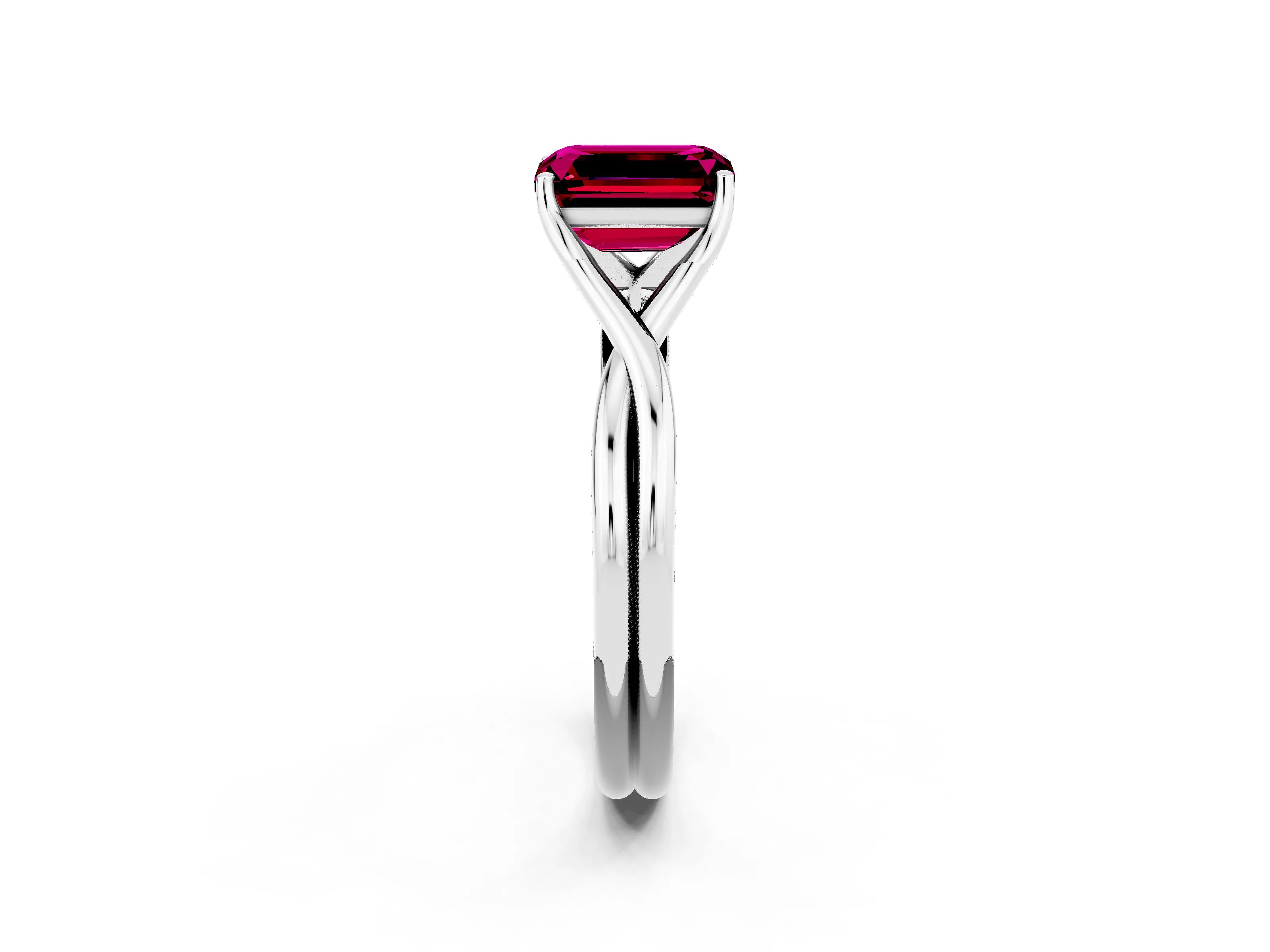White gold Emerald Cut Garnet Solitaire Twist Band Prong Setting Ring_38