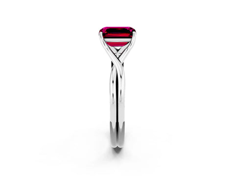 White gold Emerald Cut Garnet Solitaire Twist Band Prong Setting Ring_38
