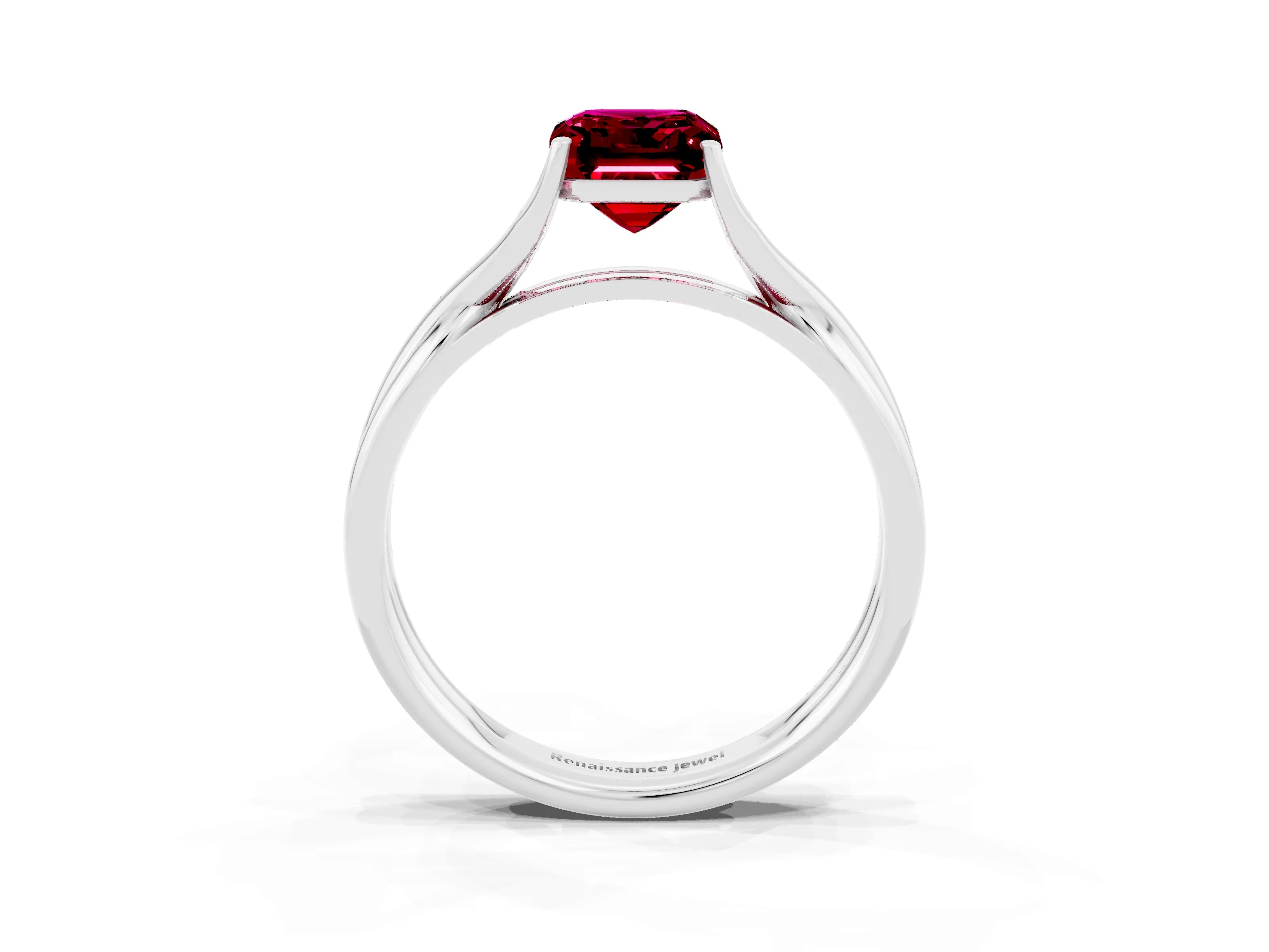 White gold Emerald Cut Garnet Solitaire Twist Band Prong Setting Ring_39