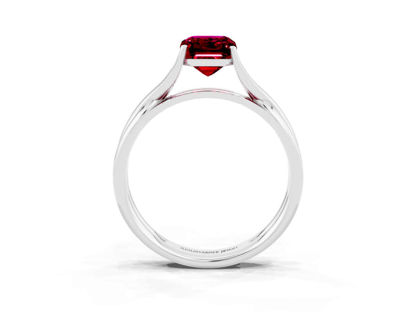 Silver Emerald Cut Garnet Solitaire Twist Band Prong Setting Ring