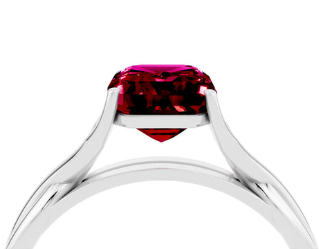 White gold Emerald Cut Garnet Solitaire Twist Band Prong Setting Ring_40
