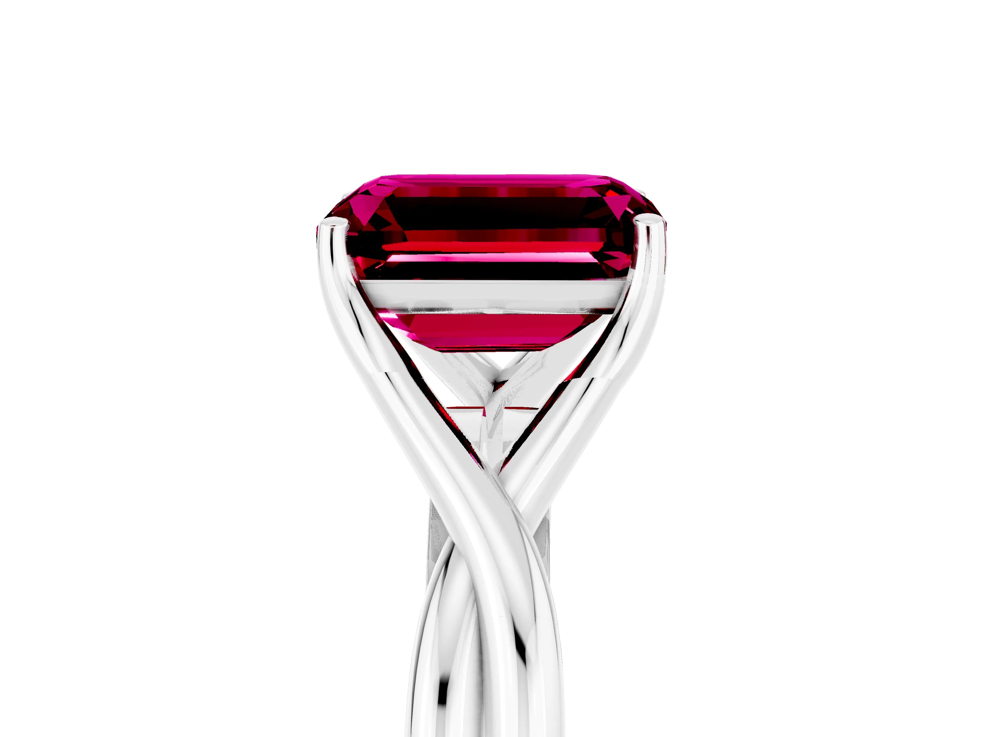 White gold Emerald Cut Garnet Solitaire Twist Band Prong Setting Ring_41