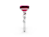 White gold Emerald Cut Garnet Solitaire Twisted Band with Round  Accents and Prong Setting_26