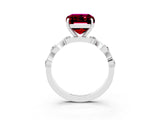 White gold Emerald Cut Garnet Solitaire Twisted Band with Round  Accents and Prong Setting_27