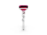 White gold Emerald Cut Garnet Solitaire Twisted Band with Round  Accents and Prong Setting_27