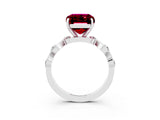 White gold Emerald Cut Garnet Solitaire Twisted Band with Round  Accents and Prong Setting_28